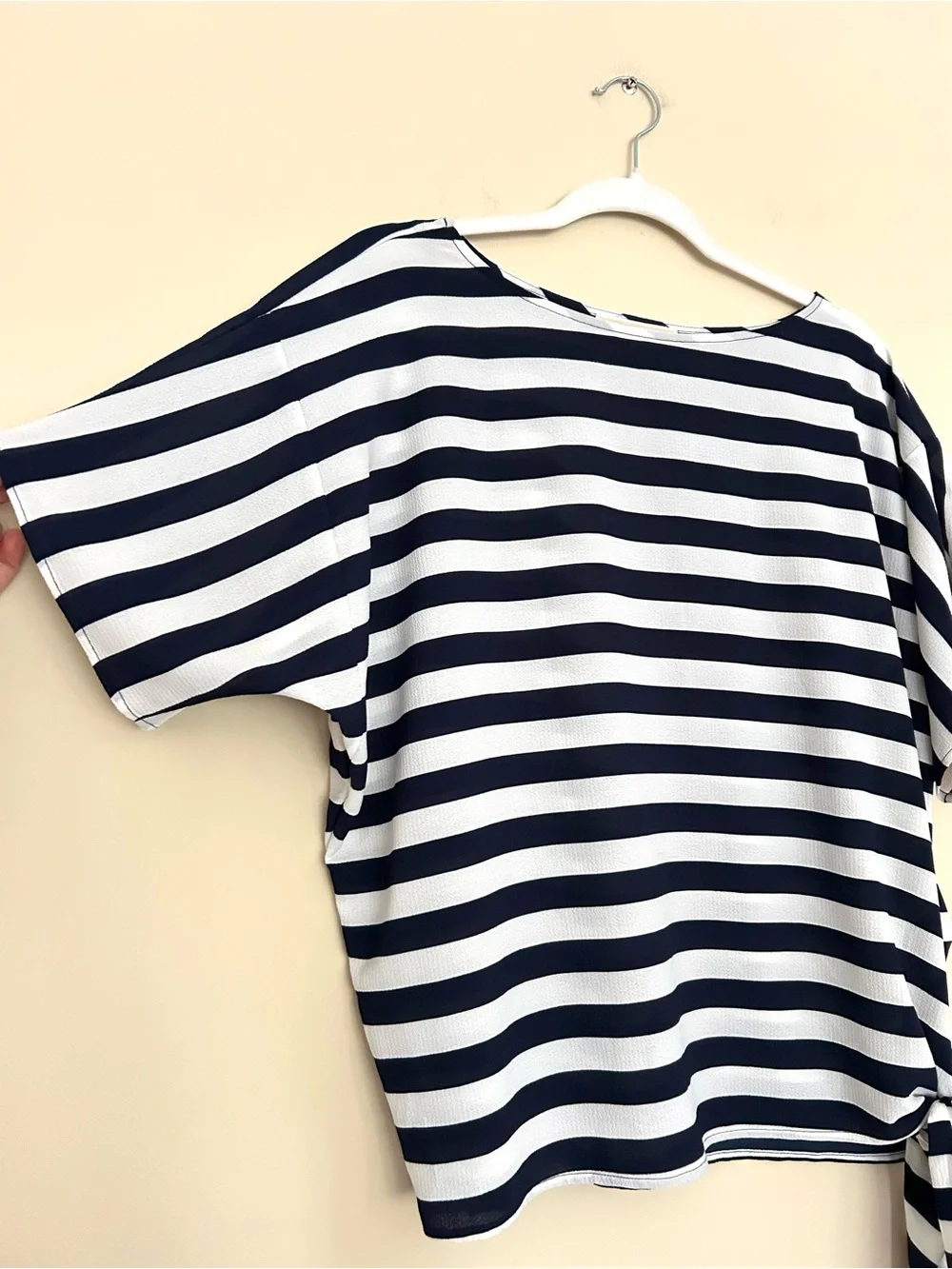 MICHAEL Michael Kors Women’s Navy Blue & White Striped Side-Tie Blouse